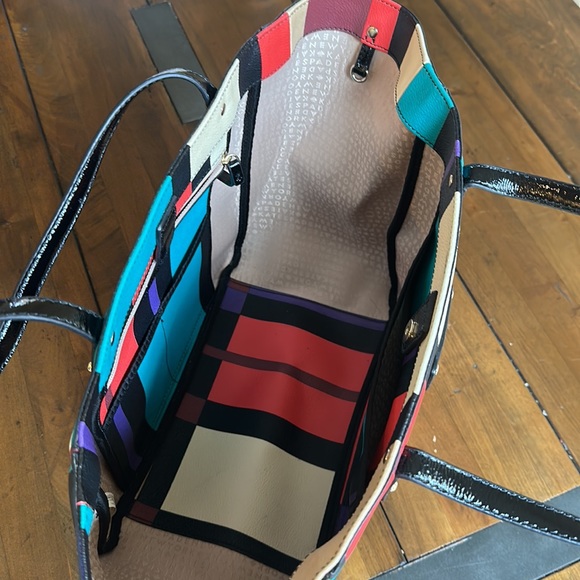Kate Spade Colorblock Leather Tote Patent Leather Handles - Picture 10 of 14